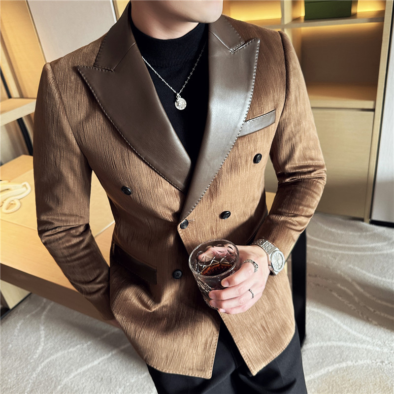Zain | Velvet Preppy Lapel Slim Fit Six-Buttons Jacket — Brown — Alfa Empire, view 1