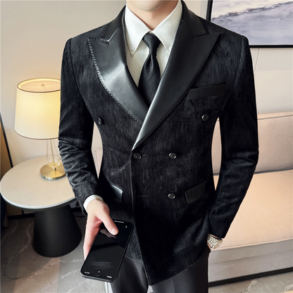 Zain | Velvet Preppy Lapel Slim Fit Six-Buttons Jacket — Black — Alfa Empire, view 2