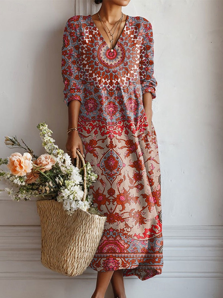 Zella | Classic Geometric Everyday Comfort Dress — Red — Alfa Empire, view 1