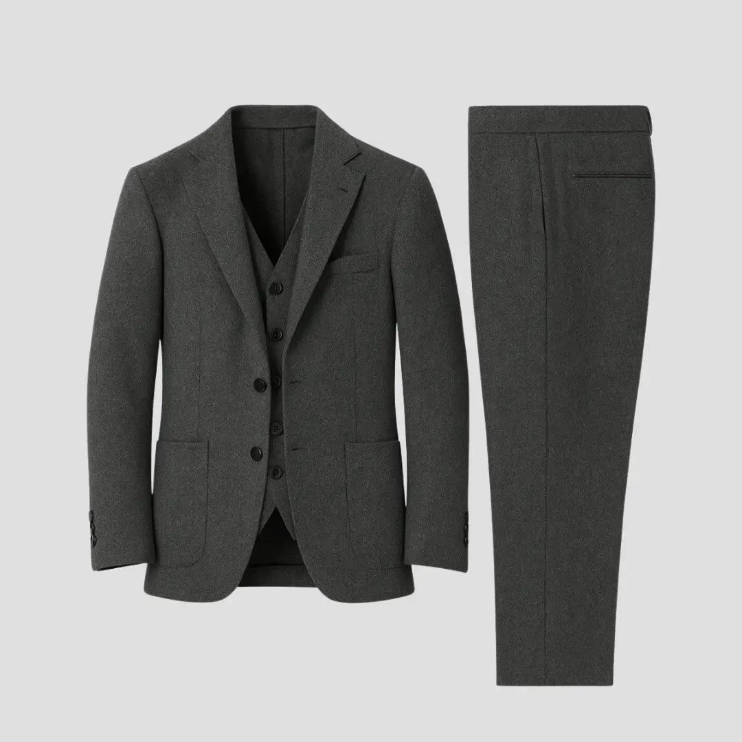 Men's Slim Suit Blended Fabric Three-Piece with Coordinated Vest