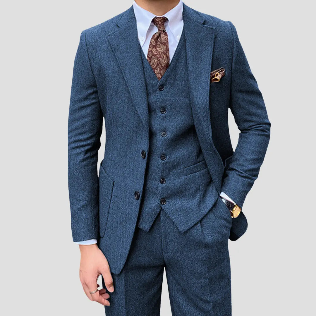 Men's Slim Suit Blended Fabric Three-Piece with Coordinated Vest