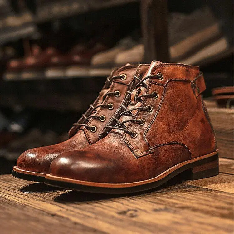 Men's Ankle Boots Lace-Up Comfort Durable Black
