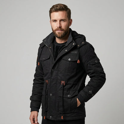 Men's Winter Jacket Army Green Fleece Thermal Hooded Jacket Casual Outdoor Jacket