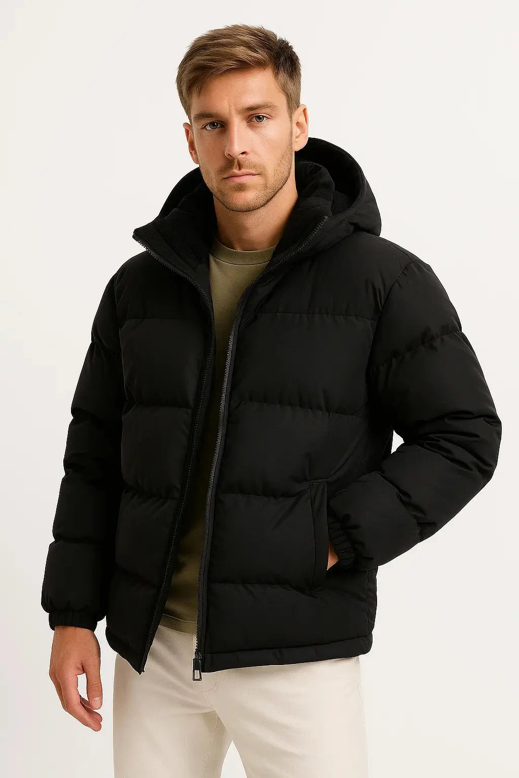 Men's Puffer Jacket Lightweight Insulated with Hood and Pockets