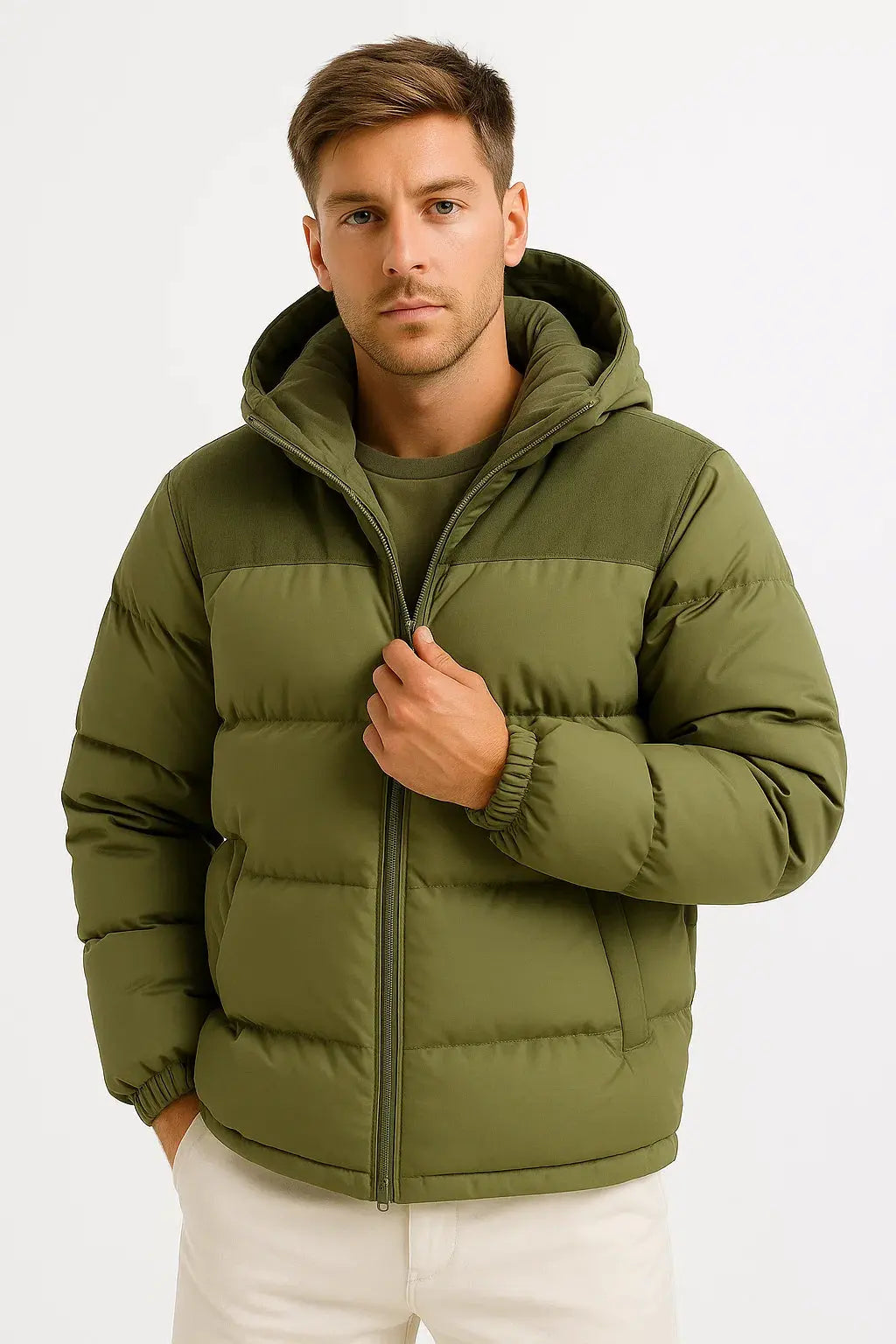 Men's Puffer Jacket Lightweight Insulated with Hood and Pockets