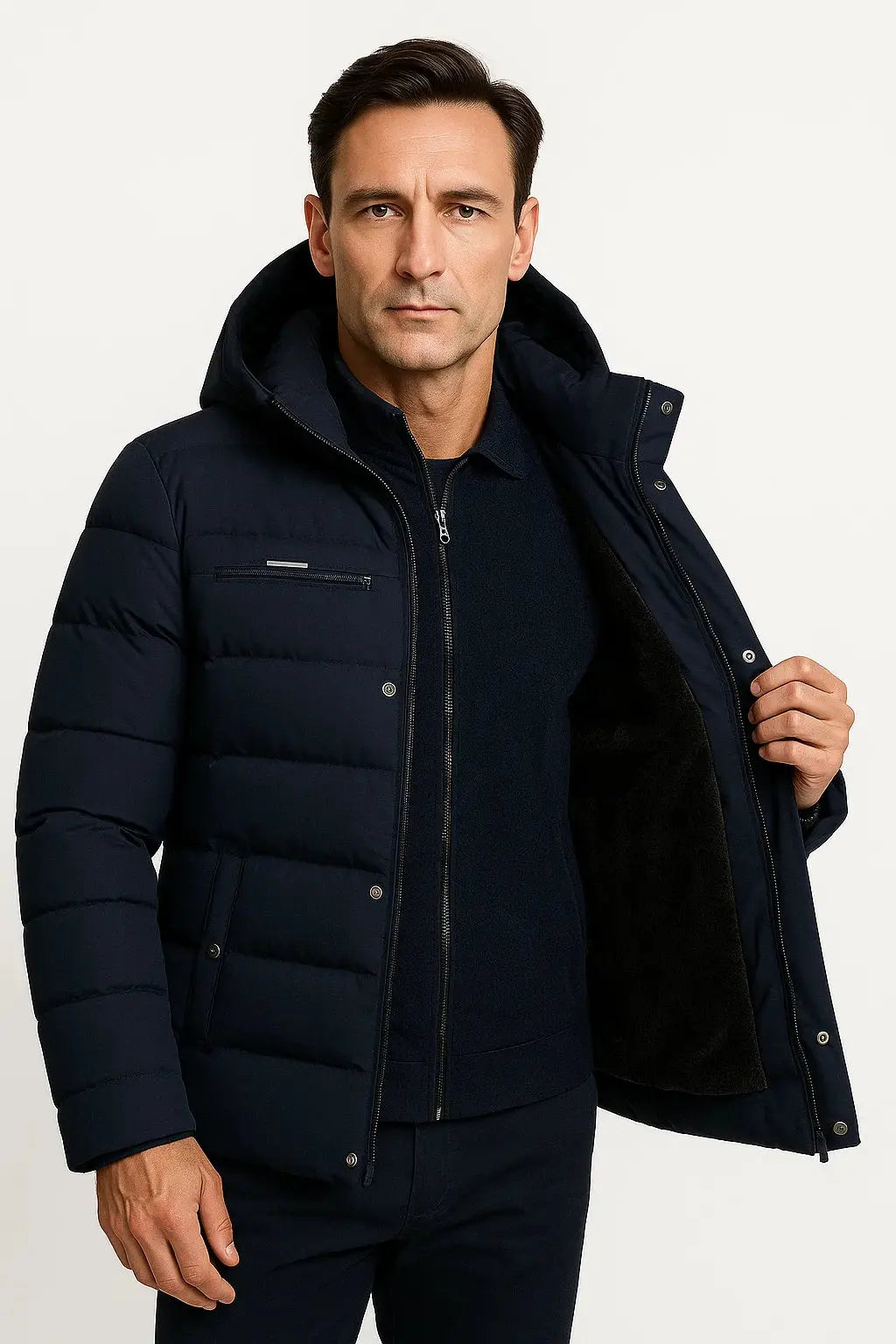 Men's Winter Jacket Black Lambswool Oversized Hooded Thick Padded Jacket