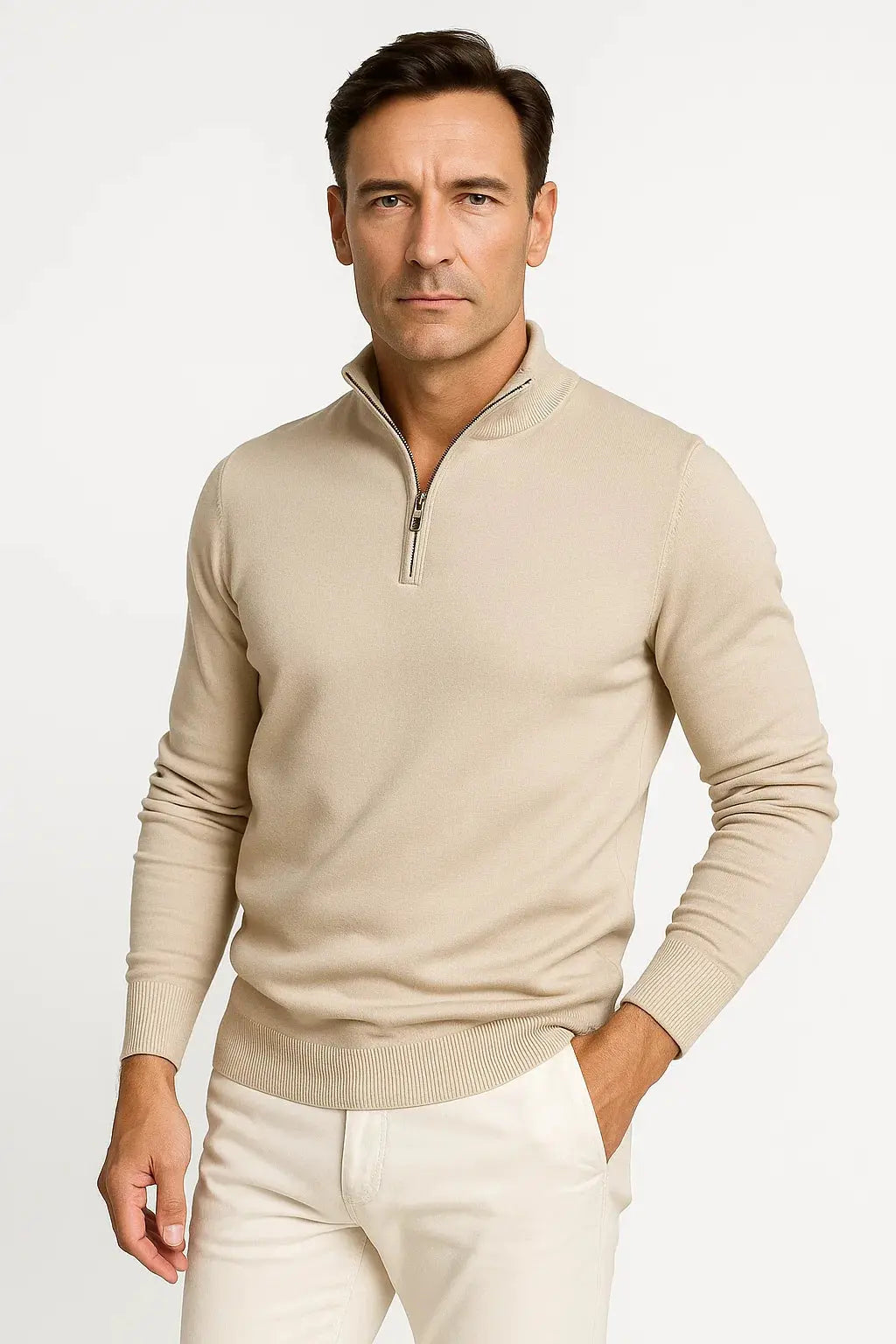 Men's Quarter Zip Sweater Classic Fit Minimalist Design