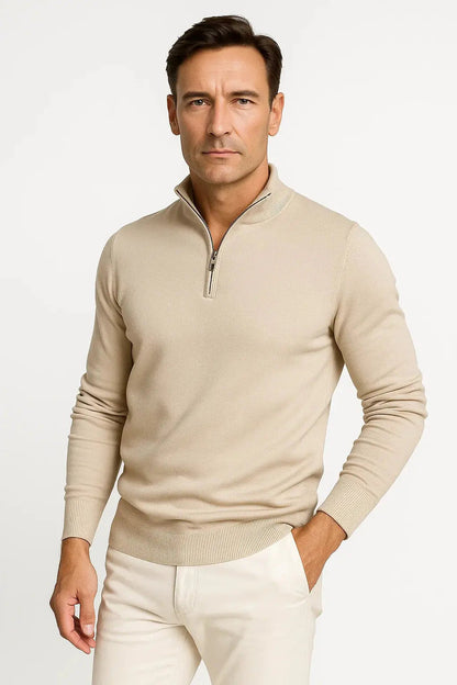 Men's Quarter Zip Sweater Classic Fit Minimalist Design