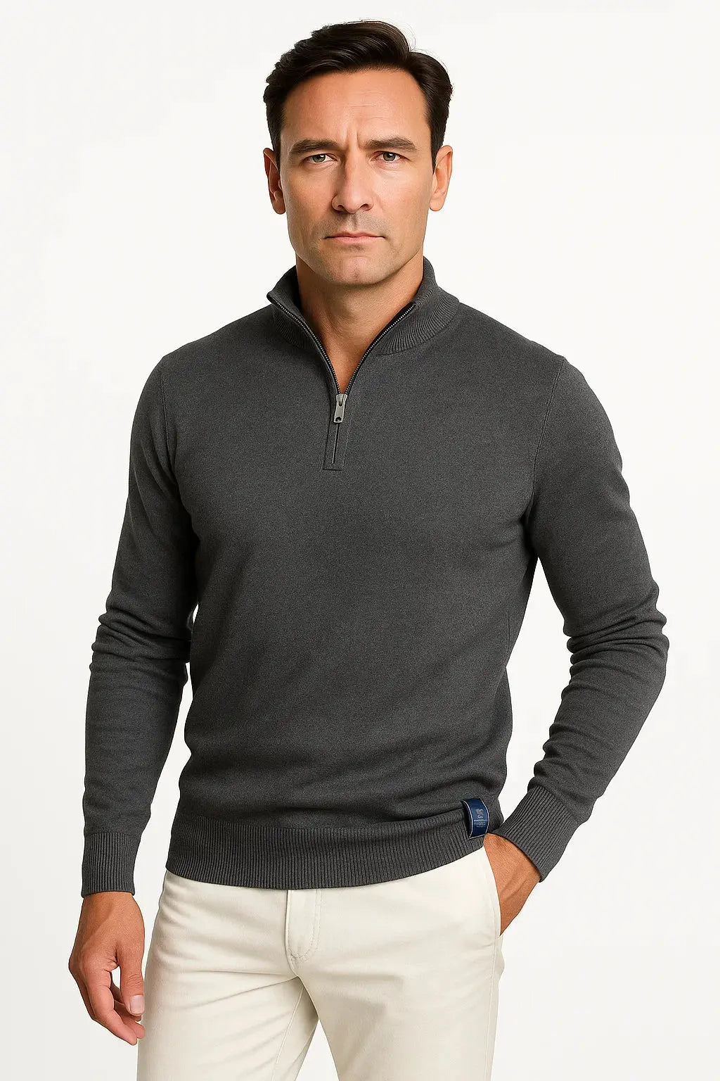 Men's Quarter Zip Sweater Classic Fit Minimalist Design