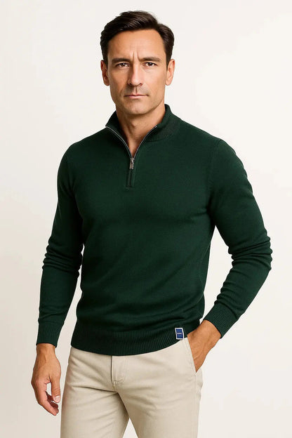 Men's Quarter Zip Sweater Classic Fit Minimalist Design