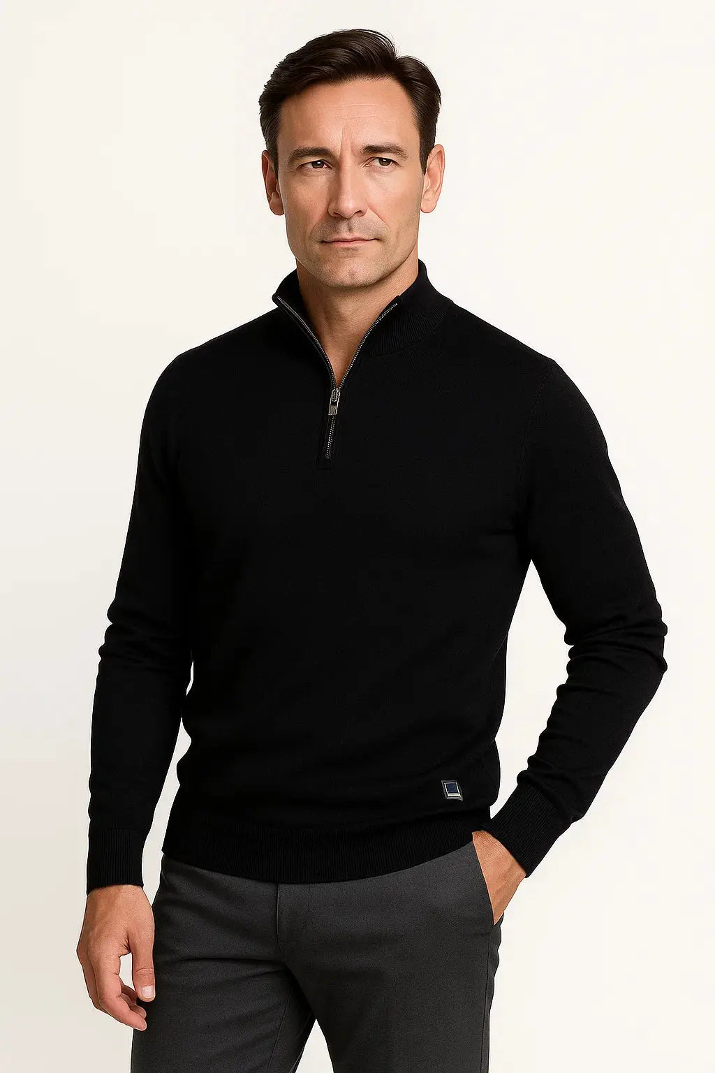 Men's Quarter Zip Sweater Classic Fit Minimalist Design
