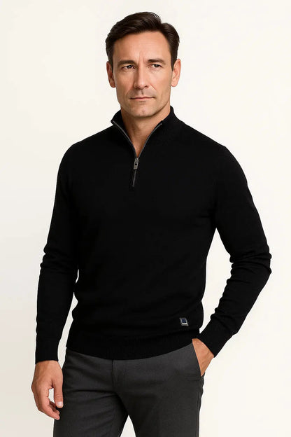 Men's Quarter Zip Sweater Classic Fit Minimalist Design