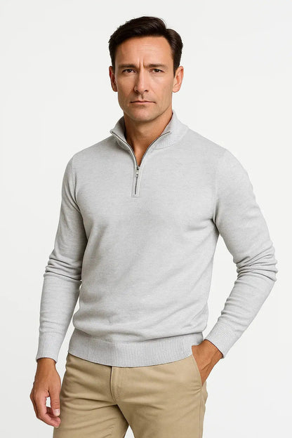 Men's Quarter Zip Sweater Classic Fit Minimalist Design