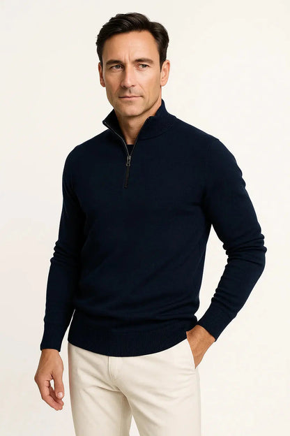 Men's Quarter Zip Sweater Classic Fit Minimalist Design