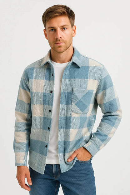 Men's Casual Shirt  Long Sleeve Checkered Khaki