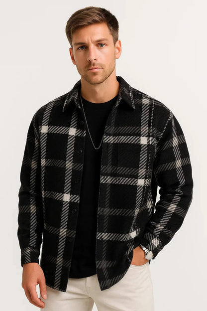 Men's Casual Shirt  Long Sleeve Checkered Khaki