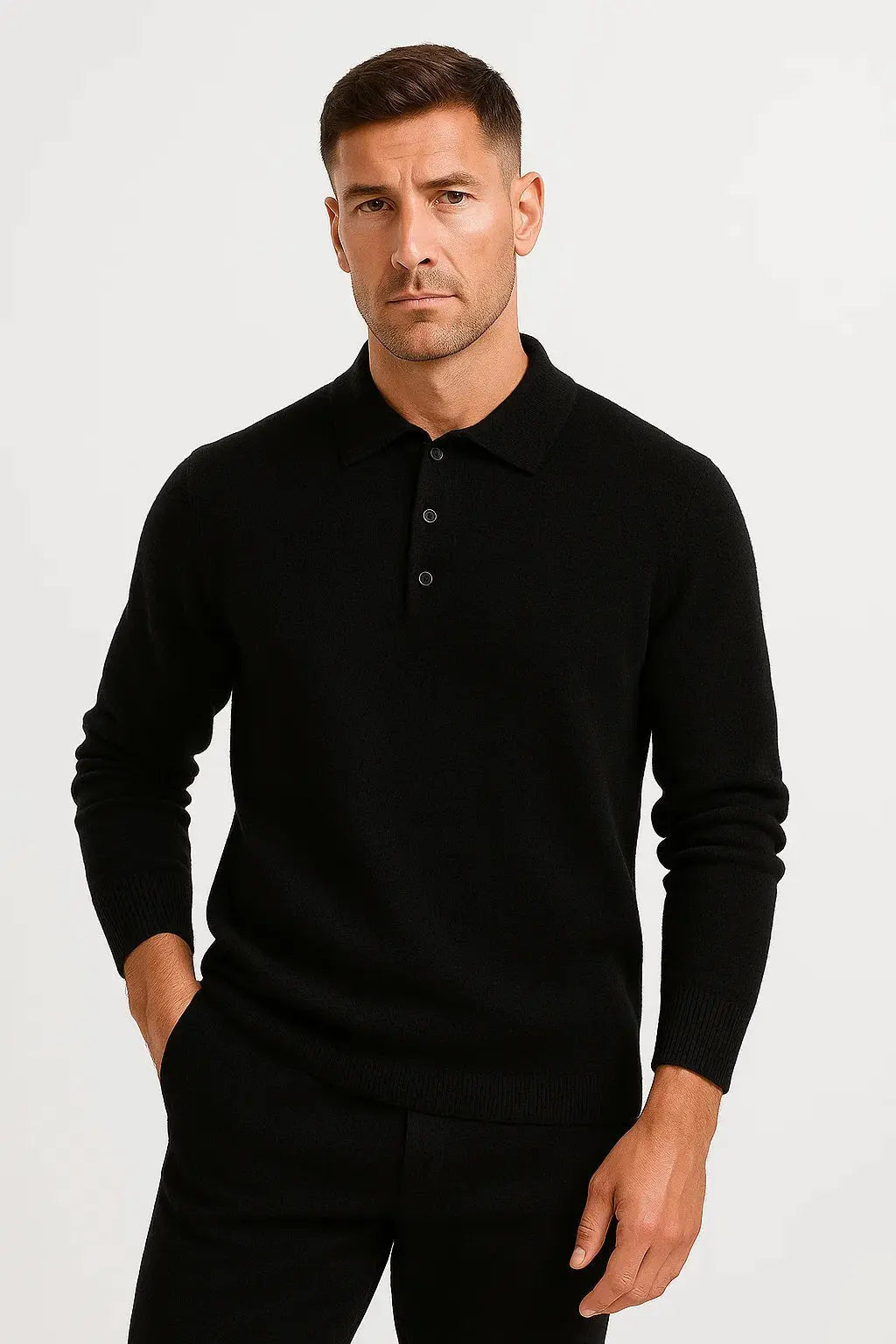 Men's Polo Sweater Long Sleeve Classic Knit