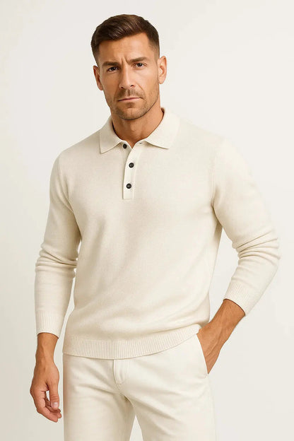 Men's Polo Sweater Long Sleeve Classic Knit