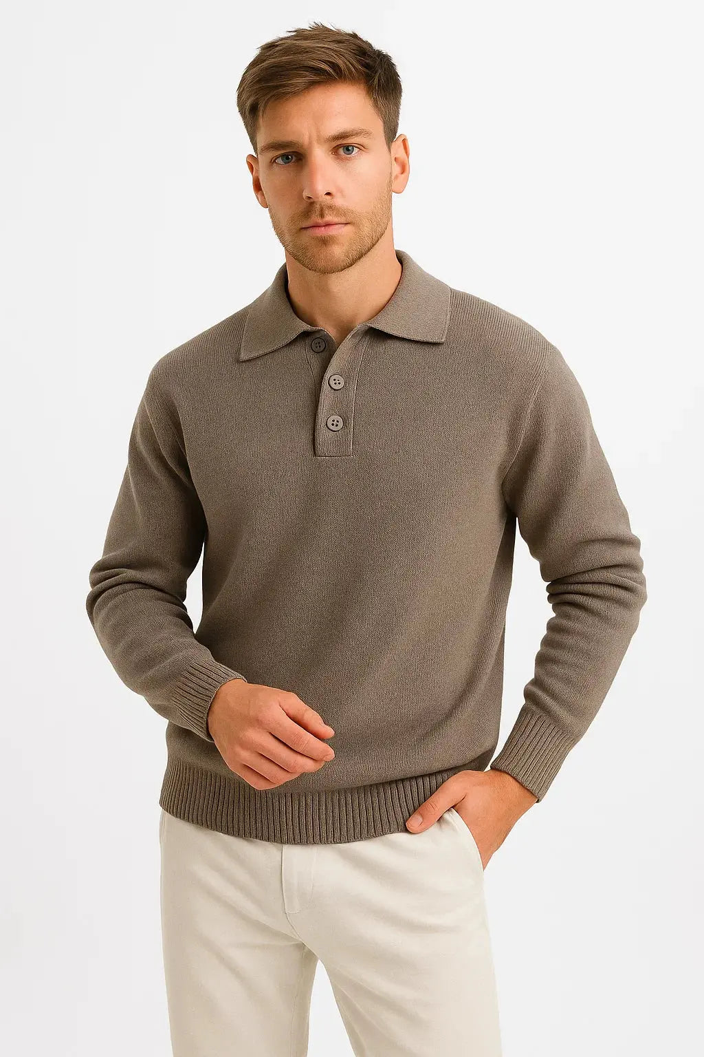 Men's Polo Sweater Classic Knit Pullover with Structured Collar