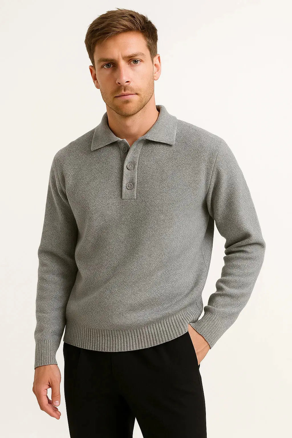 Men's Polo Sweater Classic Knit Pullover with Structured Collar