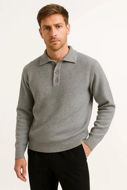Men's Polo Sweater Classic Knit Pullover with Structured Collar