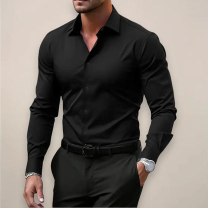 Men’s Long-Sleeve Shirt – Classic Notched Collar, Versatile Smart Style
