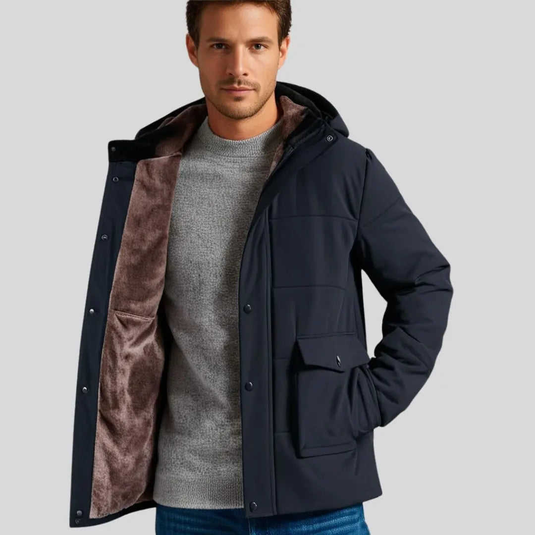 Men’s Warm Fleece-Lined Outdoor Jacket with Hood