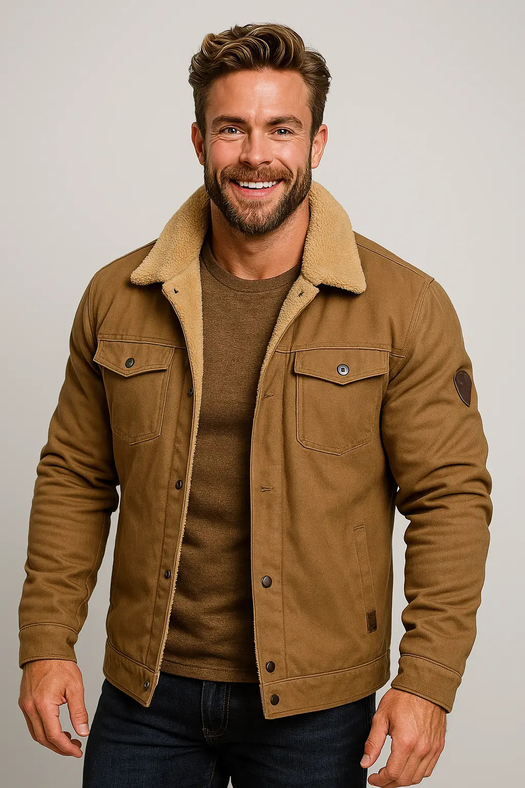 Men’s Shearling Collar Jacket – Classic Lined Winter Outerwear
