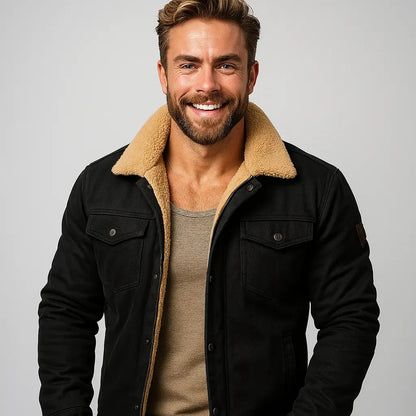 Men’s Shearling Collar Jacket – Classic Lined Winter Outerwear
