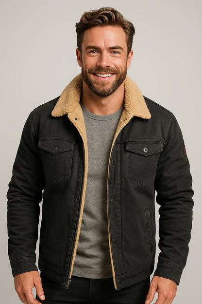 Men’s Shearling Collar Jacket – Classic Lined Winter Outerwear