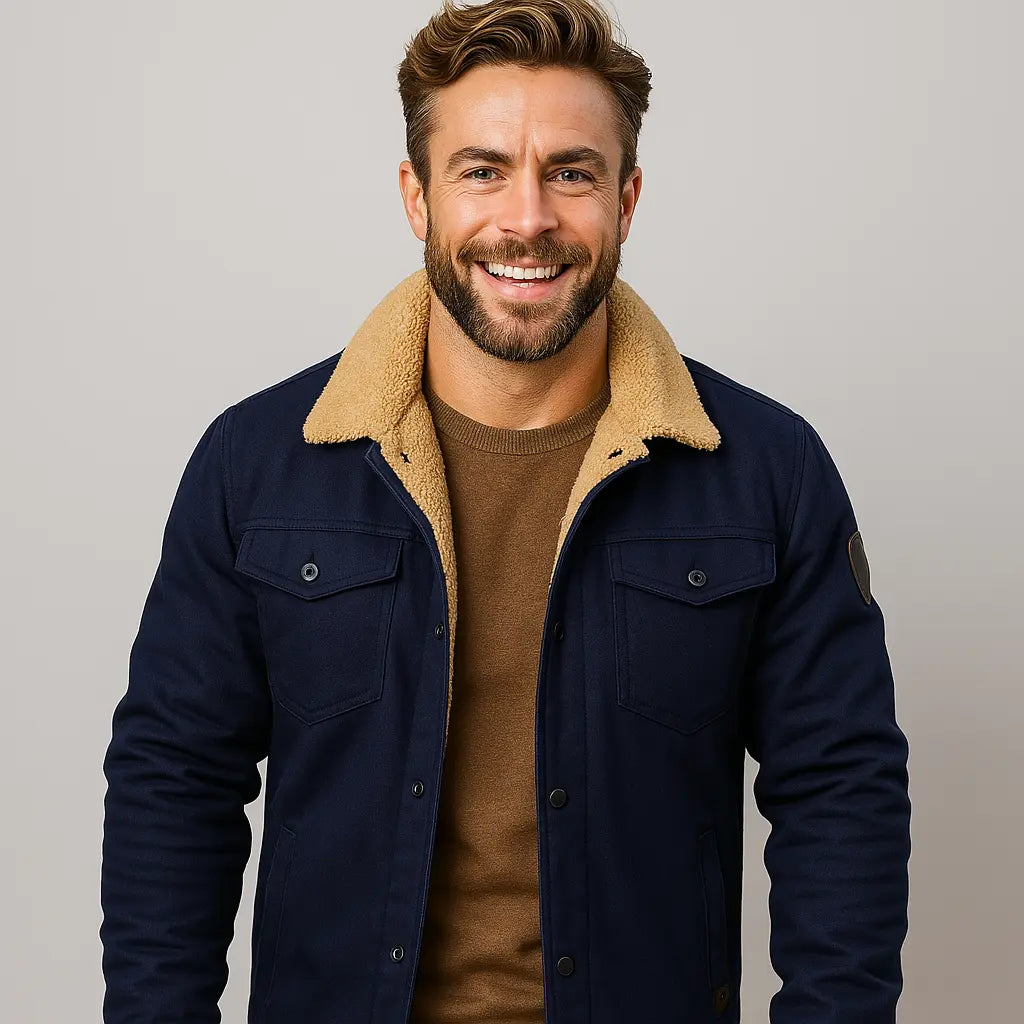 Men’s Shearling Collar Jacket – Classic Lined Winter Outerwear