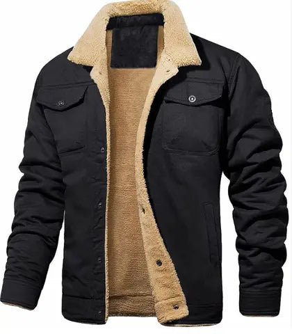 Men’s Shearling Collar Jacket – Classic Lined Winter Outerwear