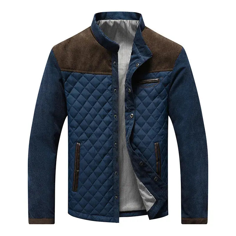 Men's Quilted Stand Collar Jacket with Panels