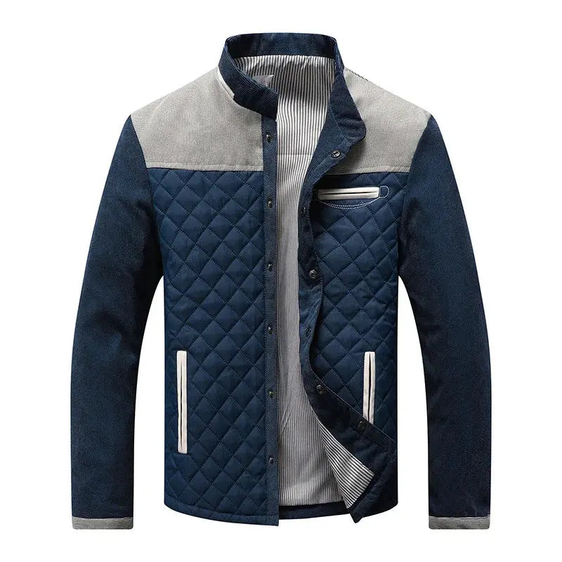 Men's Quilted Stand Collar Jacket with Panels