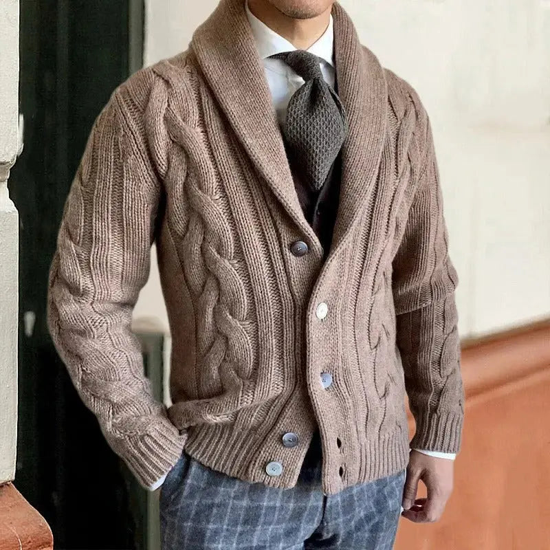 Men’s Shawl Collar Cable Knit Sweater