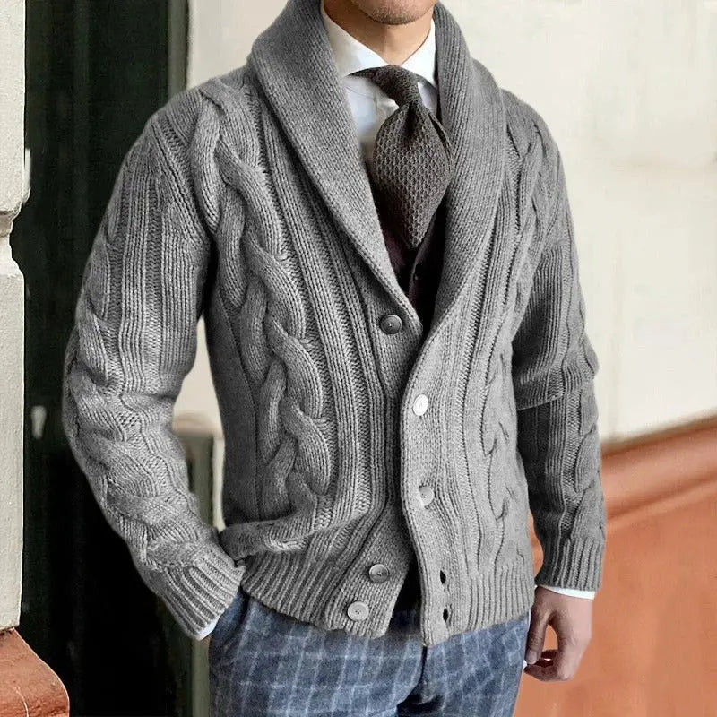 Men’s Shawl Collar Cable Knit Sweater