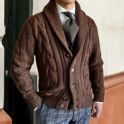 Men’s Shawl Collar Cable Knit Sweater