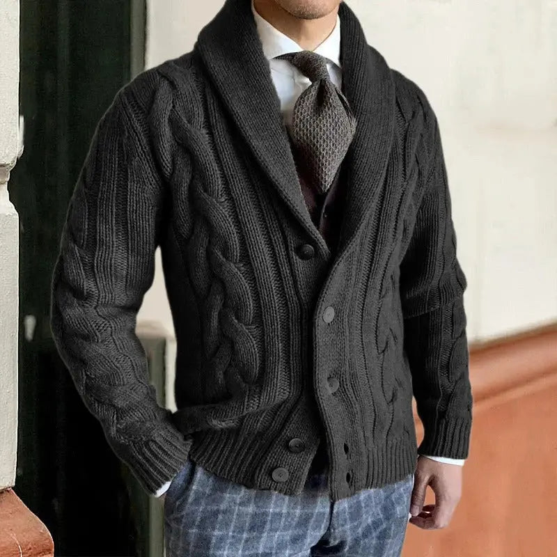 Men’s Shawl Collar Cable Knit Sweater
