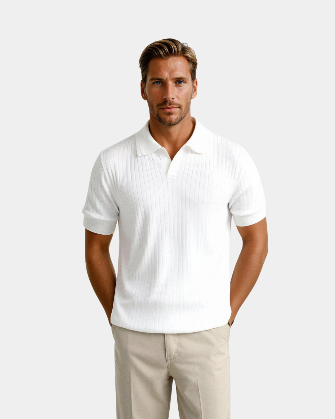 RIBBED KNIT POLO SHIRT FOR MEN