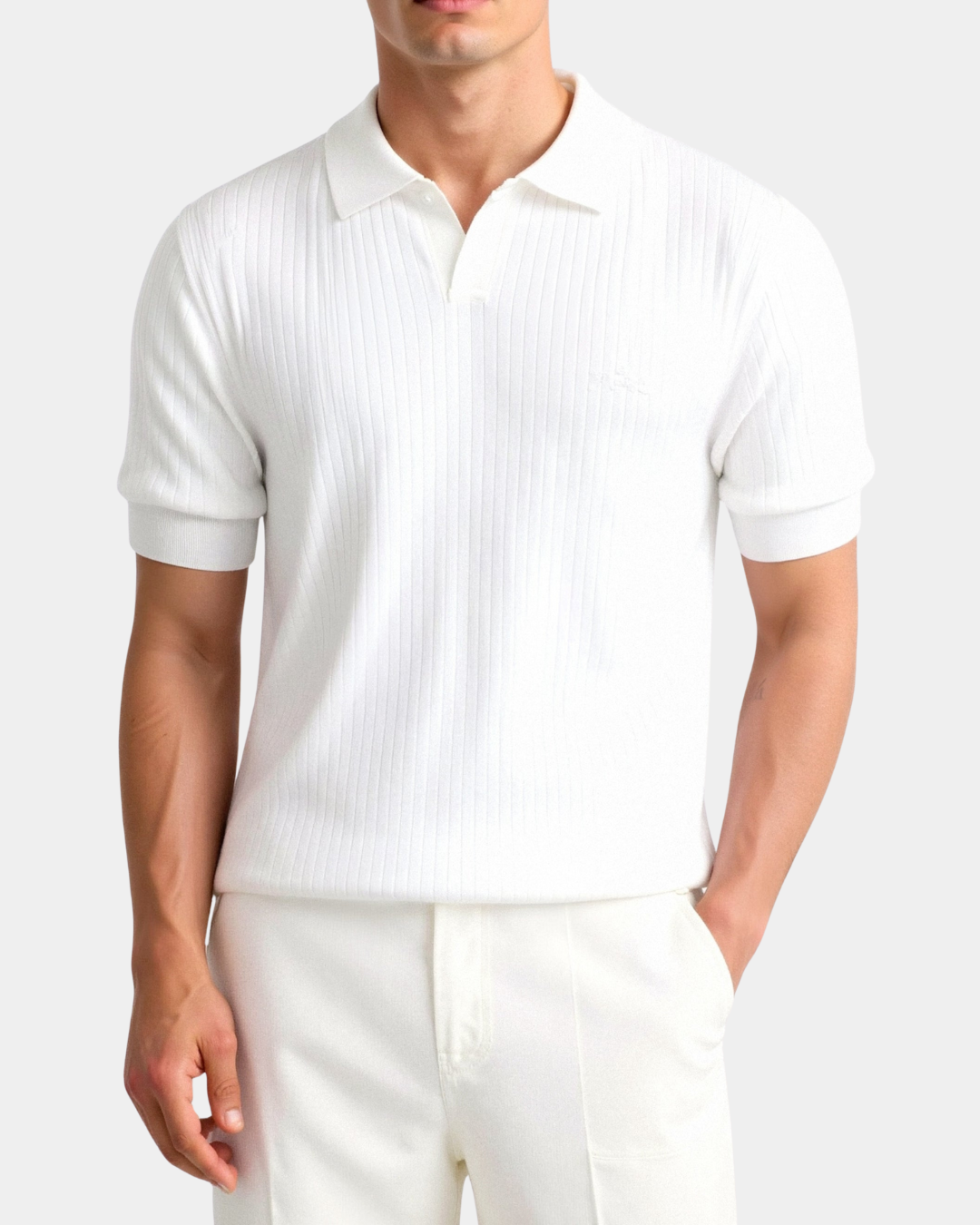 RIBBED KNIT POLO SHIRT FOR MEN