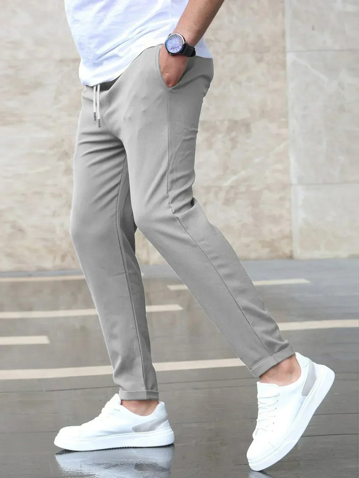 MEN EVERYDAY SLIM FIT TROUSERS DRAWSTRING WAIST