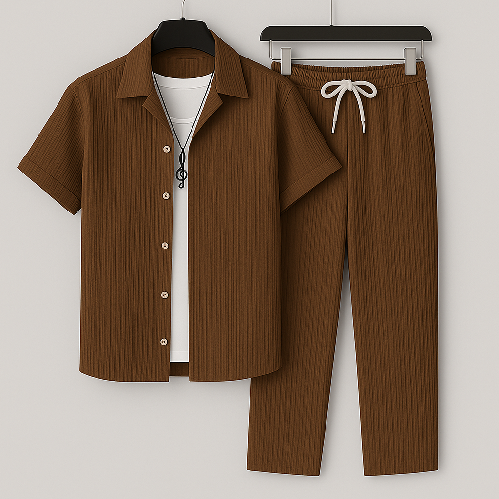 Men relaxed wear two-piece lounge set ribbed jersey