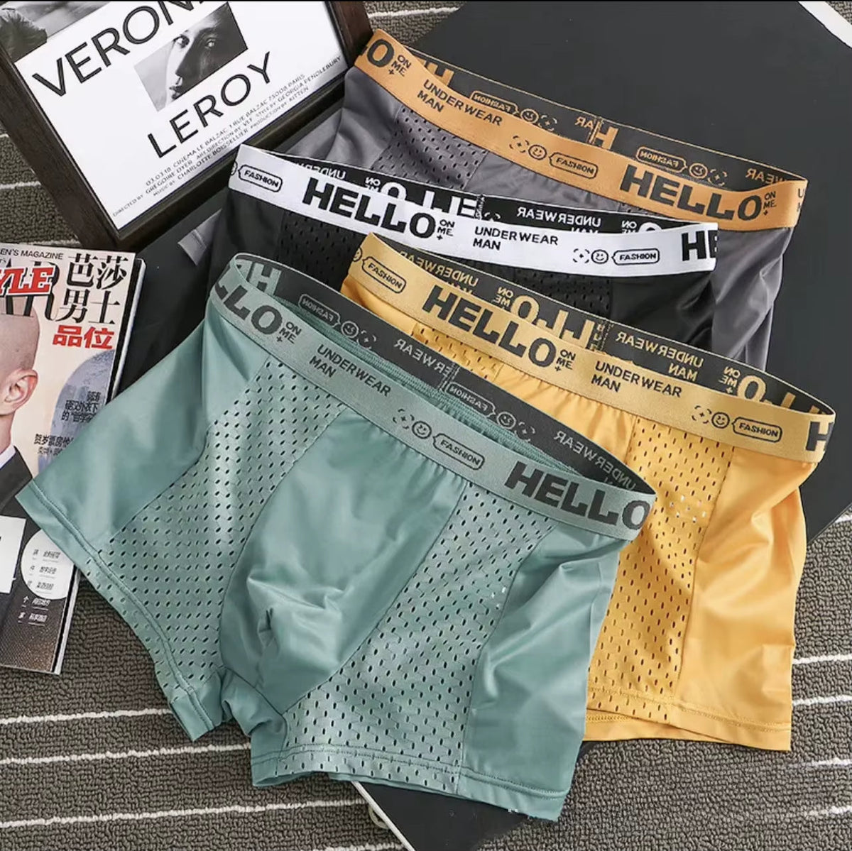 Men everyday boxer briefs mesh synthetic blend