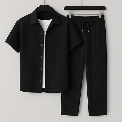 Men Summer Two-Piece Set Pleated Synthetic