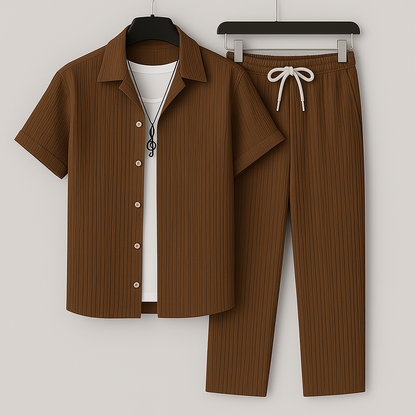 Men Summer Two-Piece Set Pleated Synthetic