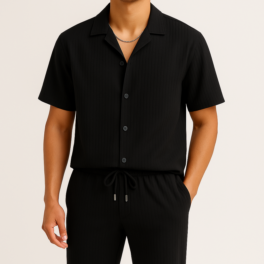 Men Summer Two-Piece Set Pleated Synthetic