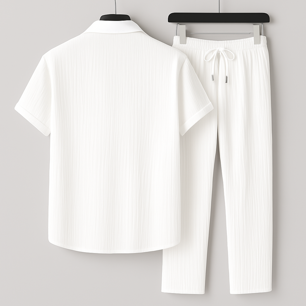 Men Summer Two-Piece Set Pleated Synthetic