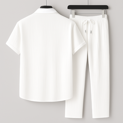 Men Summer Two-Piece Set Pleated Synthetic