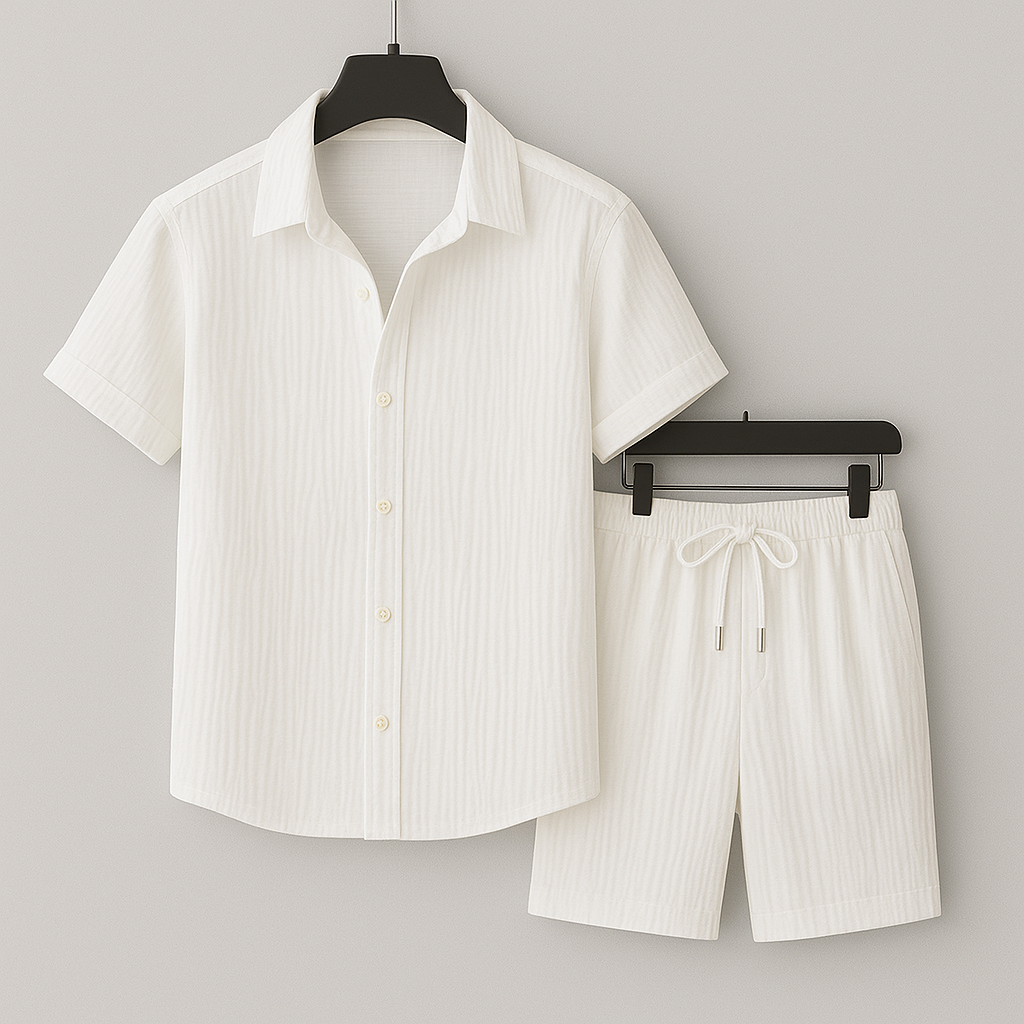 Men Summer Matching Set Textured Crinkle