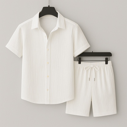 Men Summer Matching Set Textured Crinkle